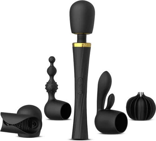Kit de Vibrador de Varita Tracy's Dog, Masajador Inalámbrico con 3 Accesorios de Silicona para Estimulación del Clítoris, Punto G y Anal, Juego de